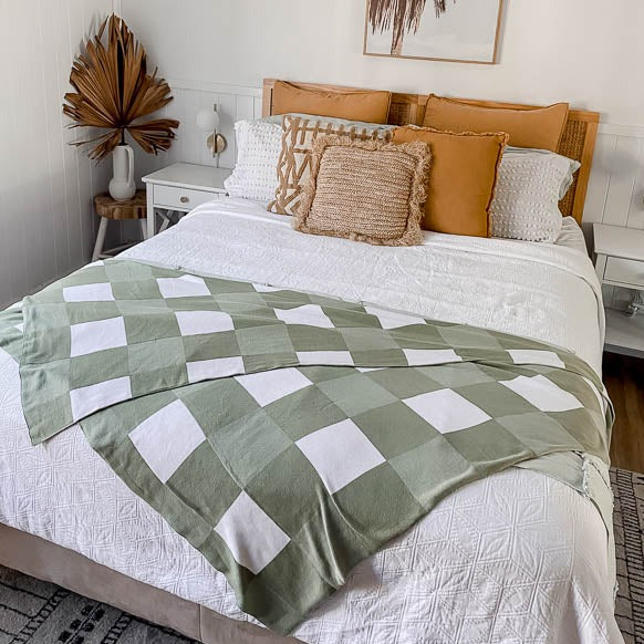 Snuggly Jacks presents our sage green gingham knitted blanket, made from the softest cotton and designed to keep you comfortable and cozy. Measuring 130cm x 160cm