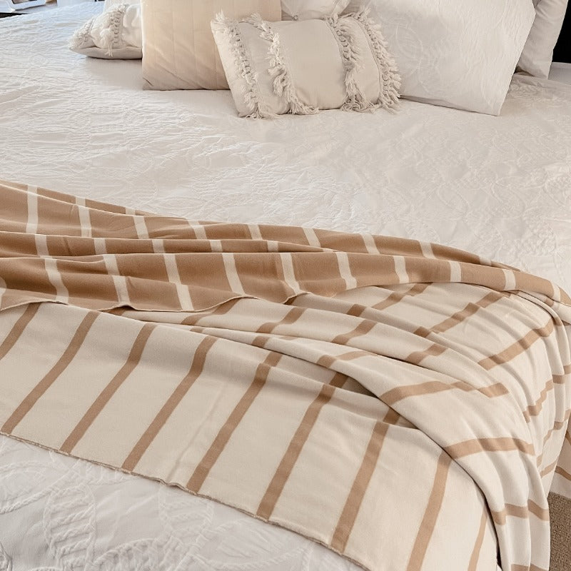 Toffee Stripe Knit Blanket - Stylish and Soft Knitted Throw Available in Canada