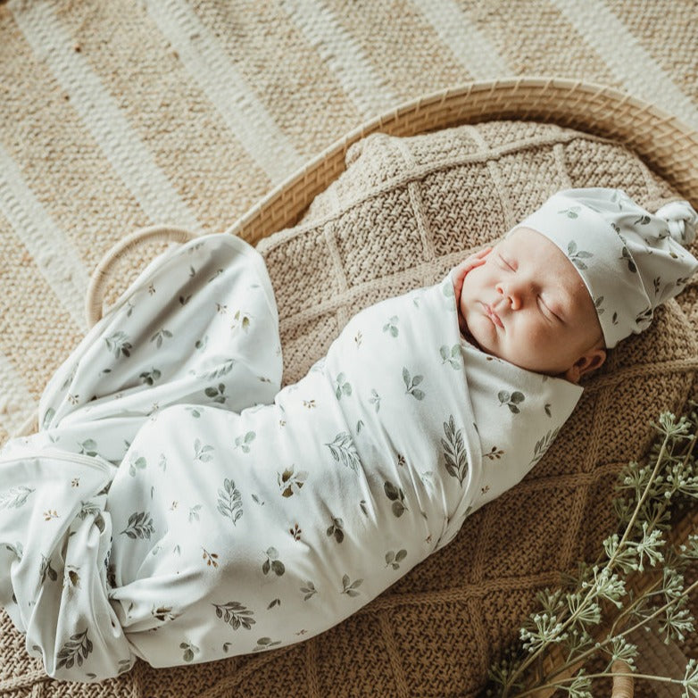 Eucalypt Fall Jersey Swaddle Wrap & Knotted Beanie