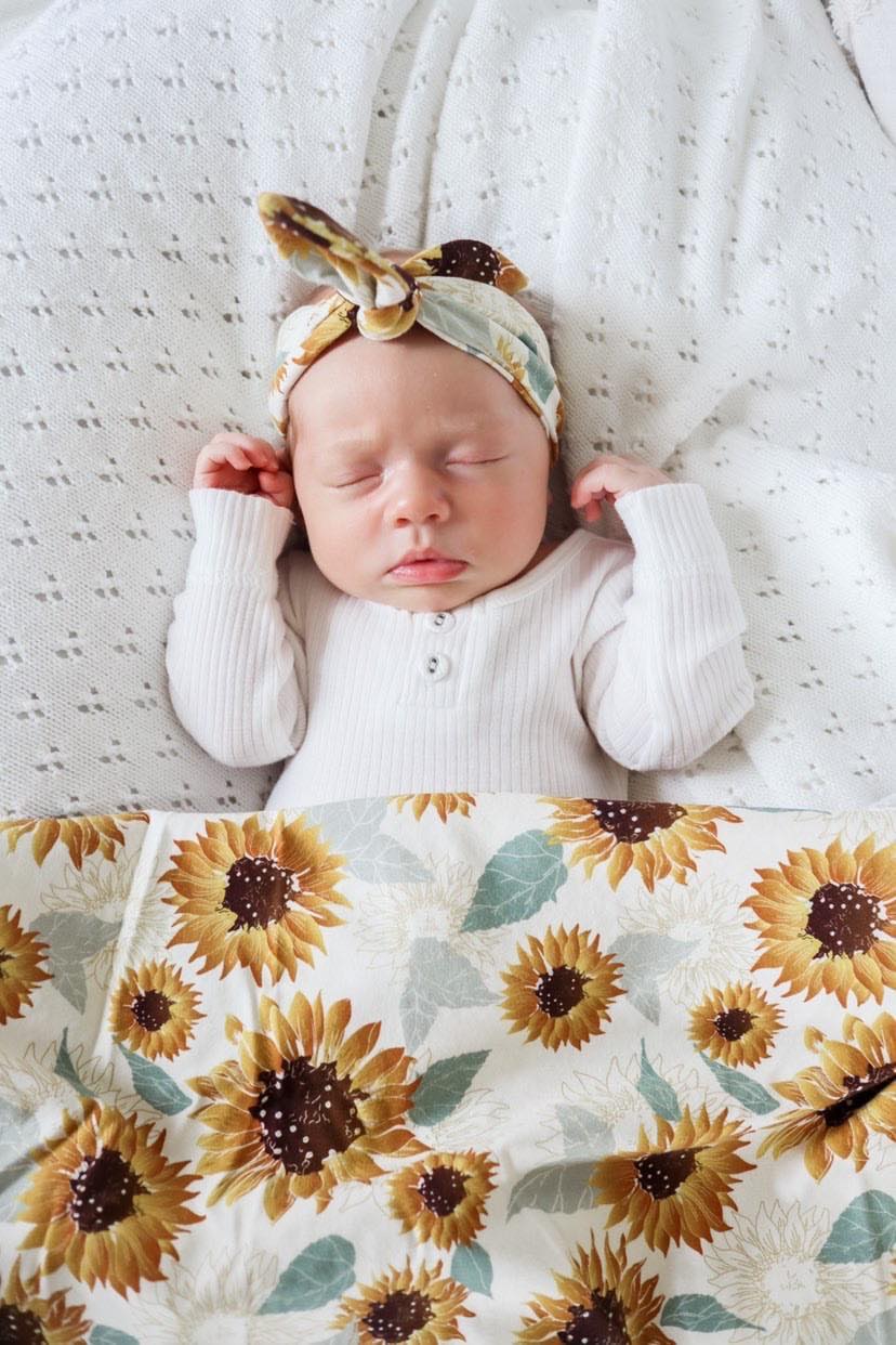Sunflowers Jersey Swaddle Wrap & Top Knot