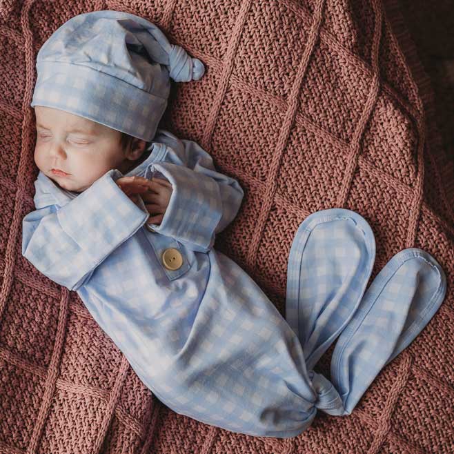 Cornflower Gingham Newborn Knotted Gown