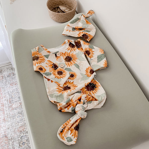 Sunflowers Newborn Knotted Gown