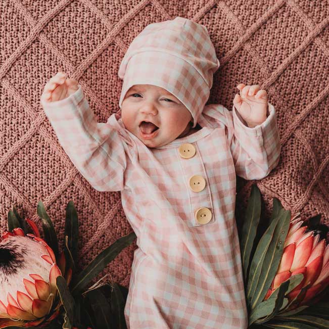 Peachy Pink Gingham Newborn Knotted Gown