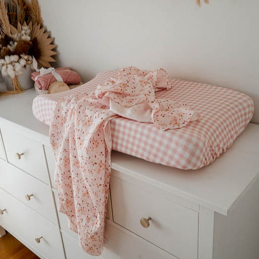 Peachy Pink Gingham Bassinet Sheet / Change Pad Cover