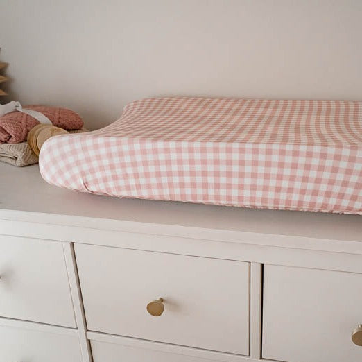 Peachy Pink Gingham Bassinet Sheet / Change Pad Cover