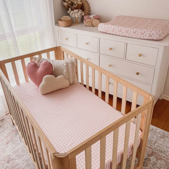 Peachy Pink Gingham Fitted Crib Sheet