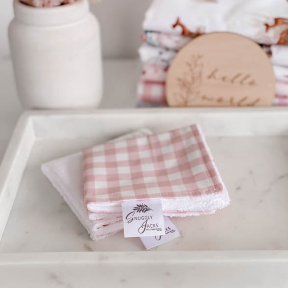 Peachy Pink Gingham Baby Bath Wash Cloth