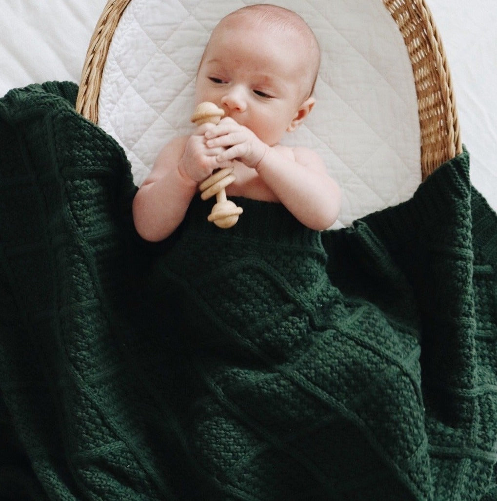 Soft and Breathable Forest green Knitted Baby Blanket for your Nursery