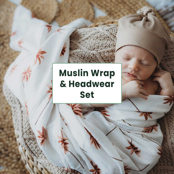 Organic Muslin Swaddle Wrap & Beanie or Top Knot