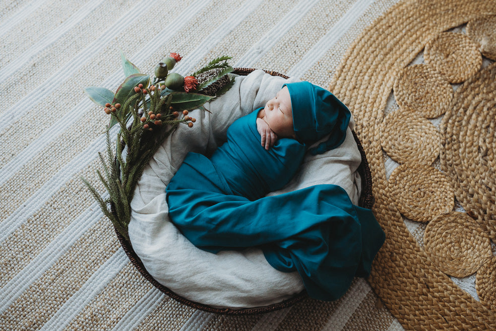 Harbour Blue Jersey Swaddle Wrap & Beanie